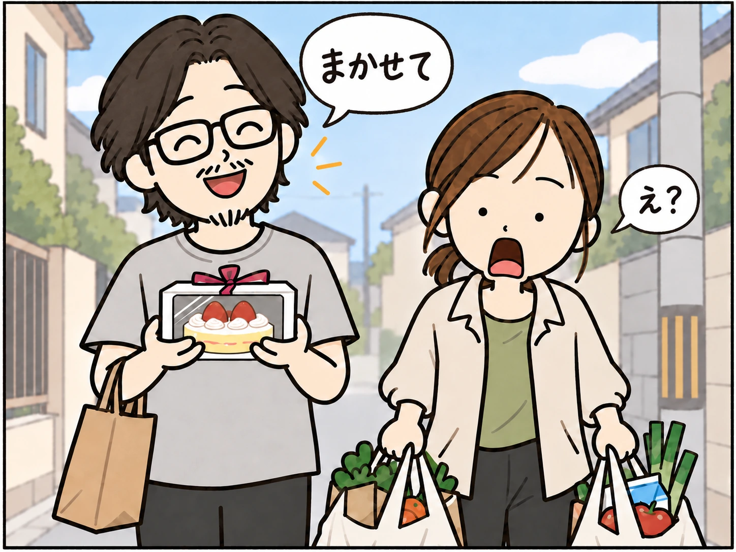 ケーキだけを受け取ったおじじ「まかせて」、母はあんぐりしたまま「え？」。