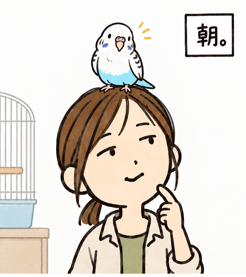 朝、頭にぼんちゃんを乗せて遊ぶひーちゃん。