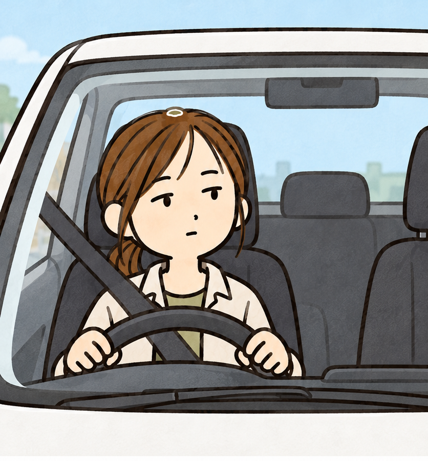 頭についたまま、車を運転する。