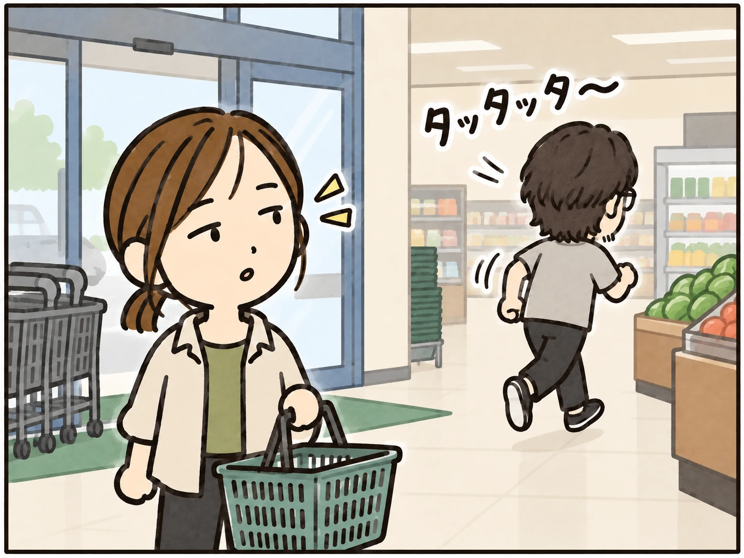 スーパーへ入るなりひとり先へ小走りするバディ