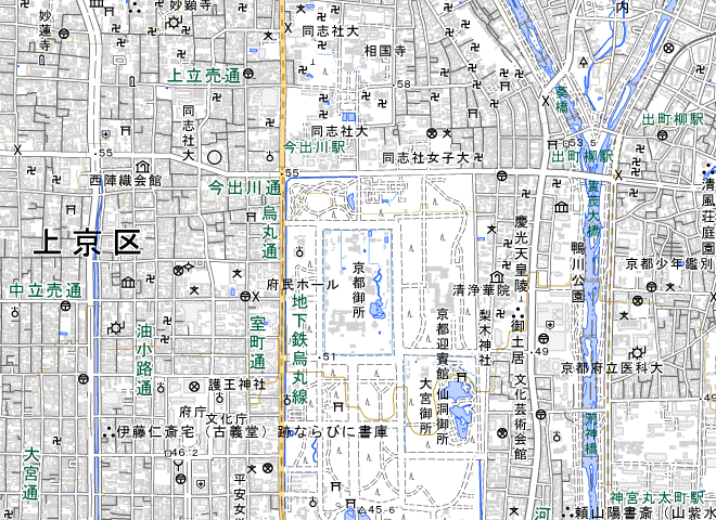 京都御所周辺の参考地図。規制範囲や入口を示すものではありません。