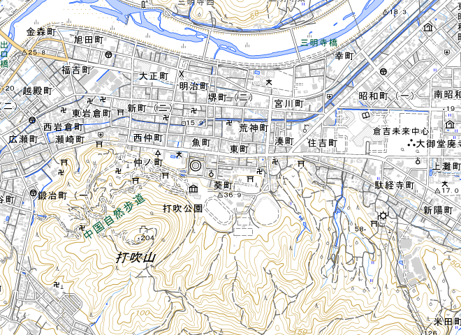 倉吉の中心市街地の参考地図。規制範囲や入口を示すものではありません。