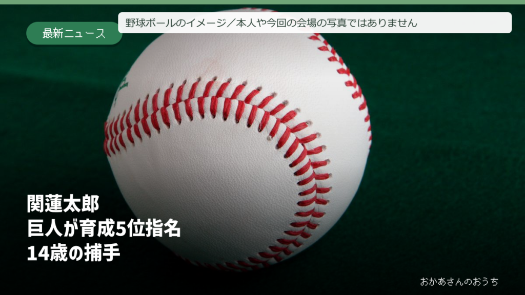 関蓮太郎選手の巨人育成5位指名。一般的な野球ボールで本人や会場の写真ではない