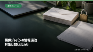 問い合わせ情報の管理を表す封筒・白紙の書類・パソコン・南京錠のAI生成イメージ。実際の漏えい資料ではありません